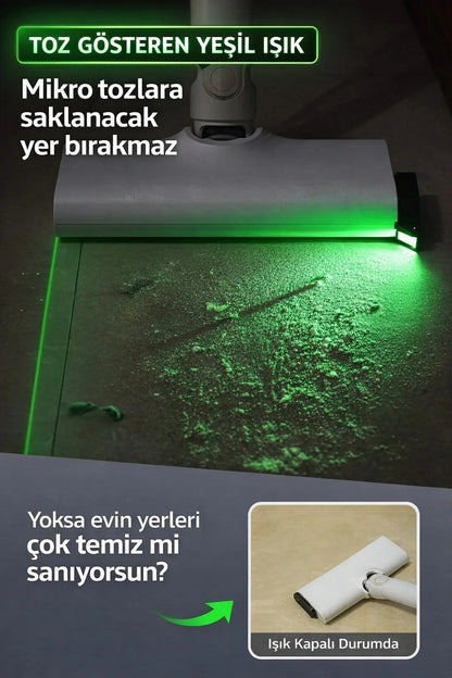 Evora LumiClean Pro™ | Süpürge Uyumlu Profesyonel Yeşil LED Temizlik Işığı
