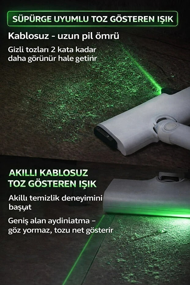 Evora LumiClean Pro™ | Süpürge Uyumlu Profesyonel Yeşil LED Temizlik Işığı