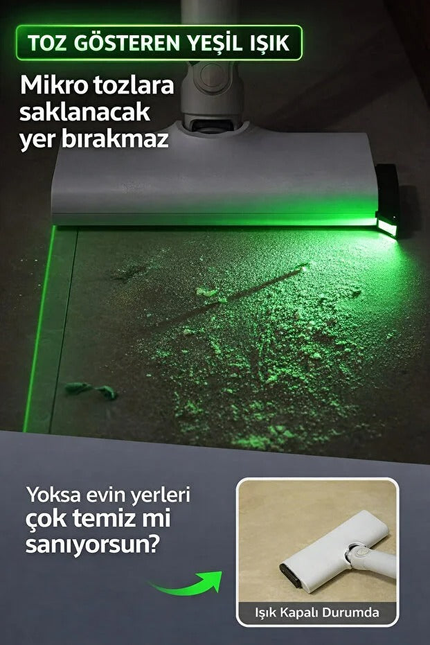 Evora LumiClean Pro™ | Süpürge Uyumlu Profesyonel Yeşil LED Temizlik Işığı